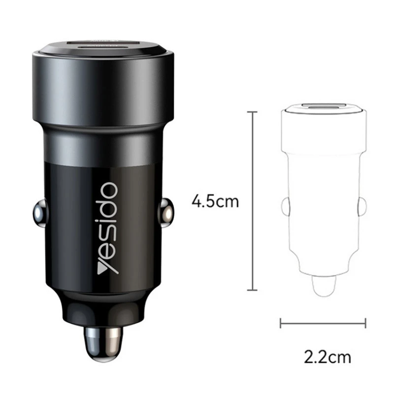 شارژر فندکی فست شارژ Yesido Y55 QC3.0 PD 3A 30W + کابل تبدیل تایپ سی