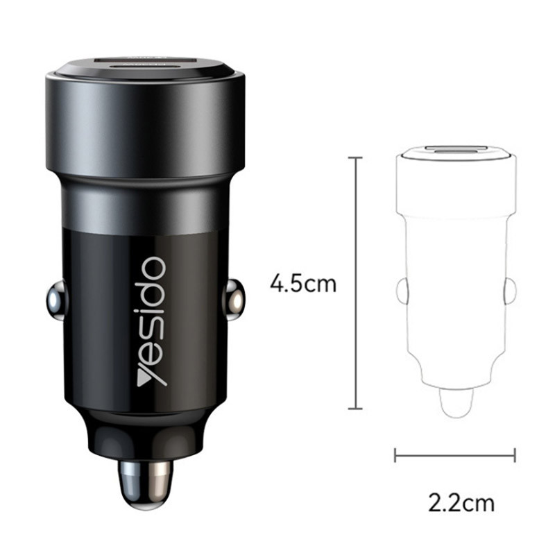 شارژر فندکی فست شارژ Yesido Y55 QC3.0 PD 3A 30W + کابل تبدیل تایپ سی