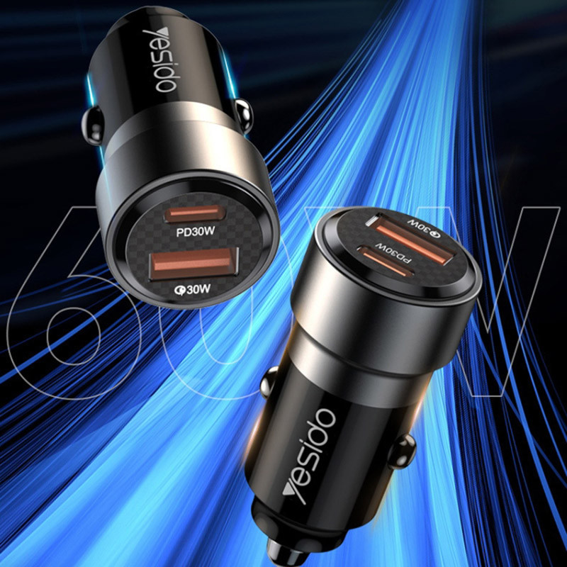 شارژر فندکی فست شارژ Yesido Y55 QC3.0 PD 3A 30W + کابل تبدیل تایپ سی