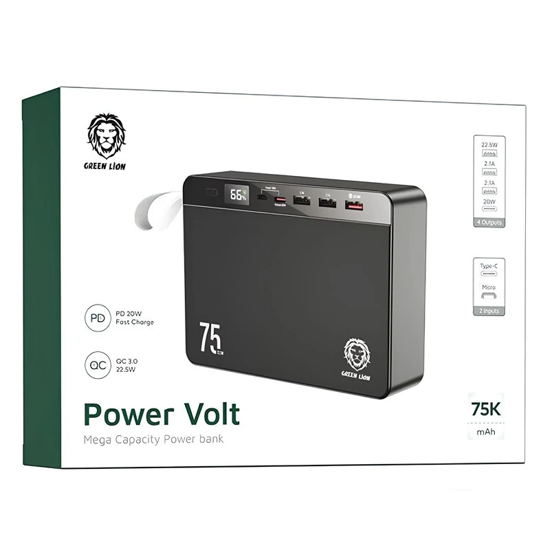 پاور بانک فست شارژ 75000 گرین لاین Green Lion Power Volt QC3.0 PD 22.5W