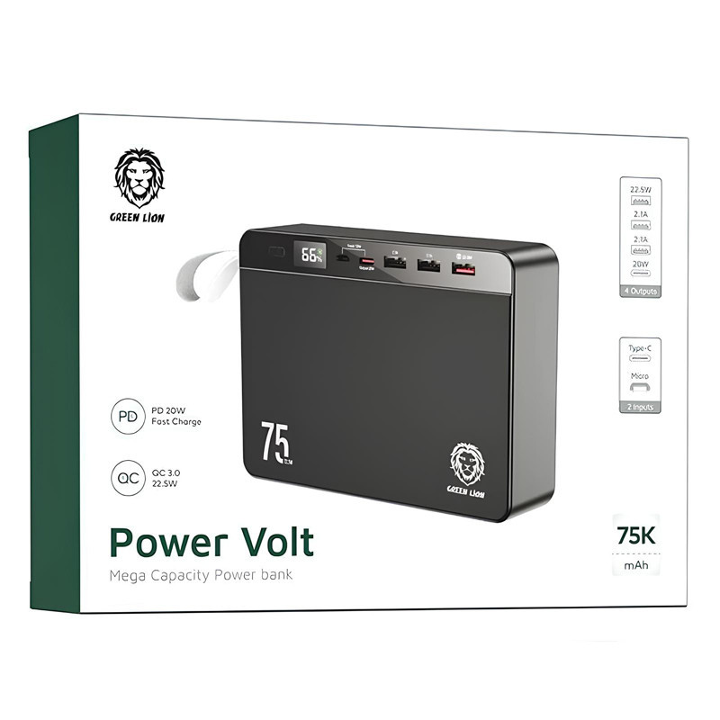 پاور بانک فست شارژ 75000 گرین لاین Green Lion Power Volt QC3.0 PD 22.5W