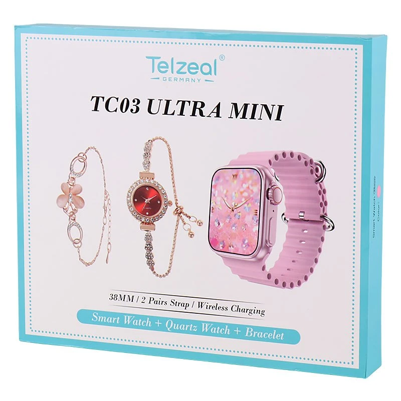 ساعت هوشمند Telzeal TC03 Ultra Mini 38mm + یک عدد ساعت عقربه ای زنانه
