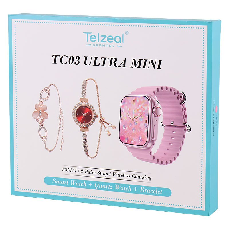 ساعت هوشمند Telzeal TC03 Ultra Mini 38mm + یک عدد ساعت عقربه ای زنانه