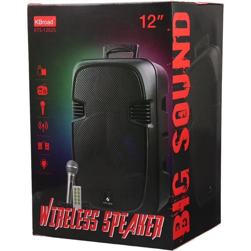 اسپیکر چمدانی بلوتوثی رم و فلش خور KBroad KTS-1202S + میکروفون و ریموت کنترل