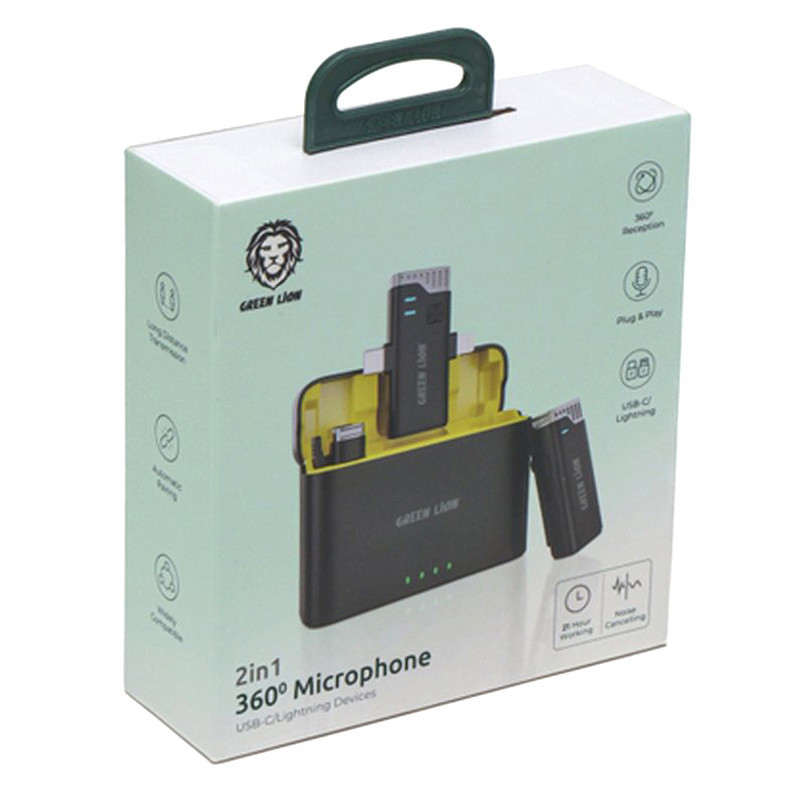 میکروفون یقه ای بی سیم Green Lion GN2IN1MIC360D Type-C / Lightning