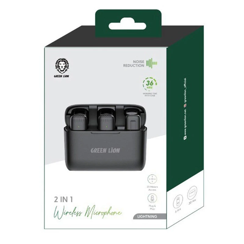 میکروفون یقه ای بی سیم Green Lion GN2WMICLGBK Lightning