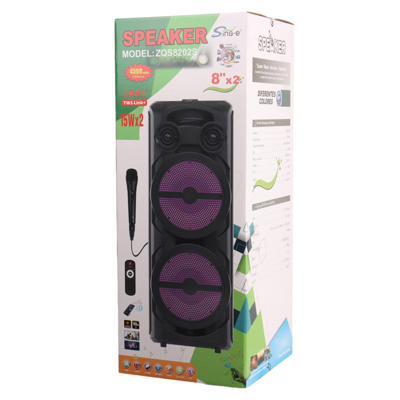 اسپیکر چمدانی بلوتوثی رم و فلش خور Sing-E ZQS-8202S + میکروفون و ریموت کنترل