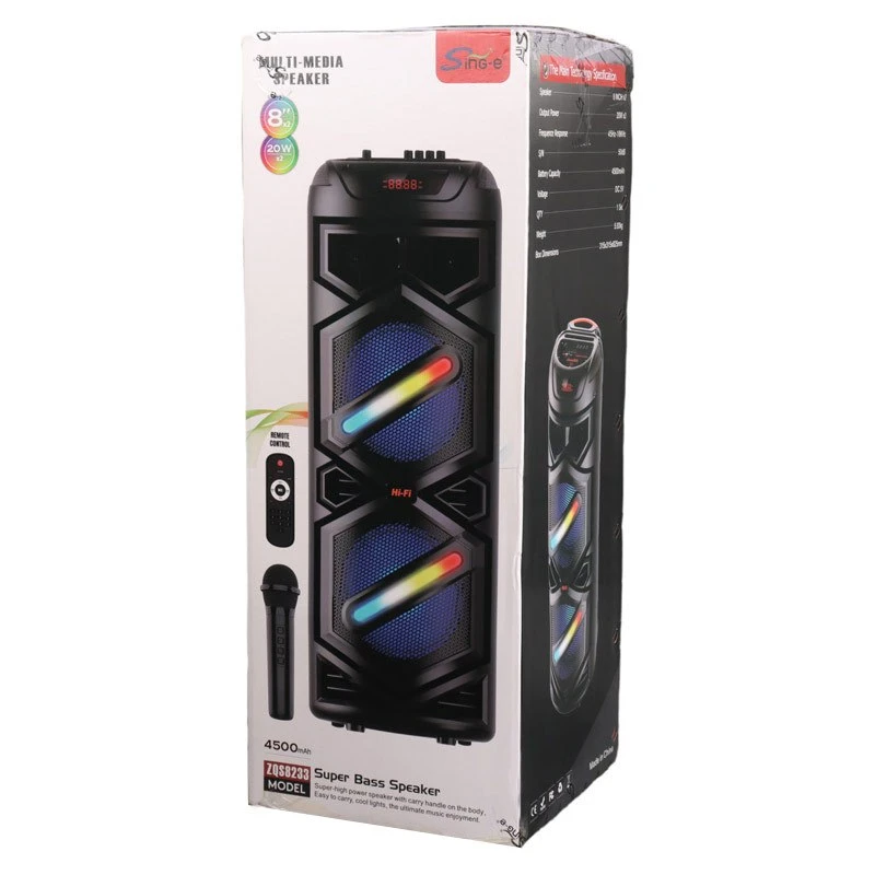 اسپیکر چمدانی بلوتوثی رم و فلش خور Sing-E ZQS8233 + میکروفون و ریموت کنترل