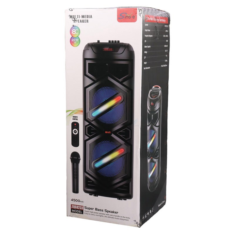 اسپیکر چمدانی بلوتوثی رم و فلش خور Sing-E ZQS8233 + میکروفون و ریموت کنترل