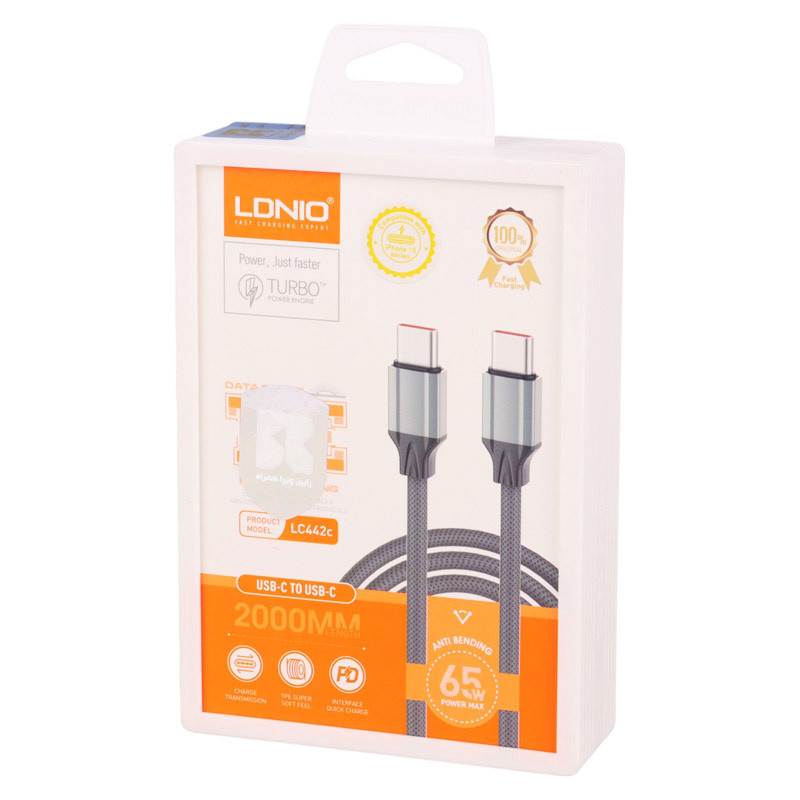 کابل تبدیل فست شارژ Ldnio LC442C Type-C to Type-C PD 65W 2m کد 2