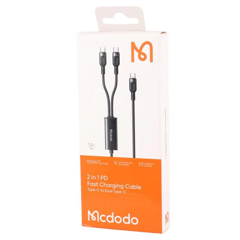 کابل 2 سر فست شارژ Mcdodo CA-747 5A PD 100W 1.2m