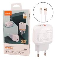 شارژر دیواری فست شارژ Ldnio A2316C 2Port 3A QC3.0 PD 20W + کابل تایپ سی