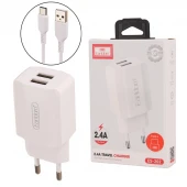 شارژر دیواری فست شارژ Earldom ES-202 2Port 2.4A 12W + کابل تایپ سی