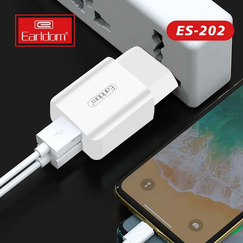 شارژر دیواری فست شارژ Earldom ES-202 2Port 2.4A 12W + کابل تایپ سی