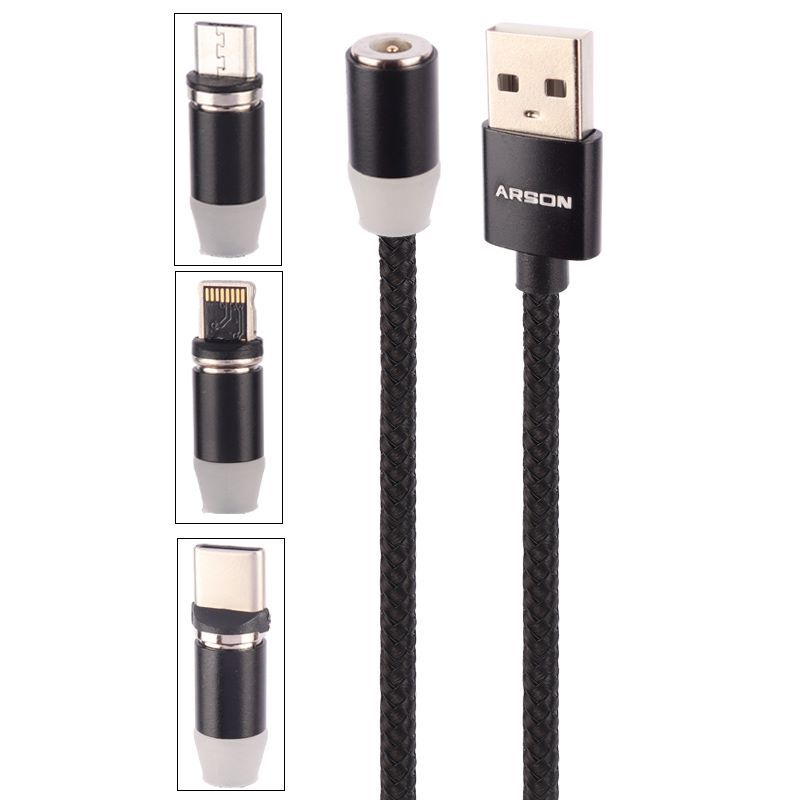 کابل 3 سر مگنتی فست شارژ Arson AN-M33 1m