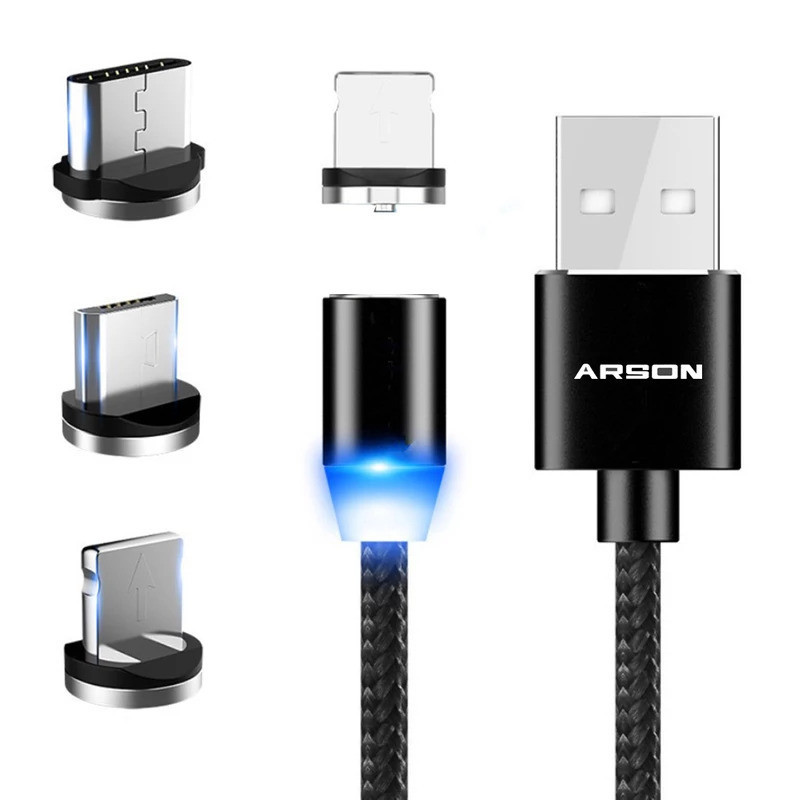 کابل 3 سر مگنتی فست شارژ Arson AN-M33 1m