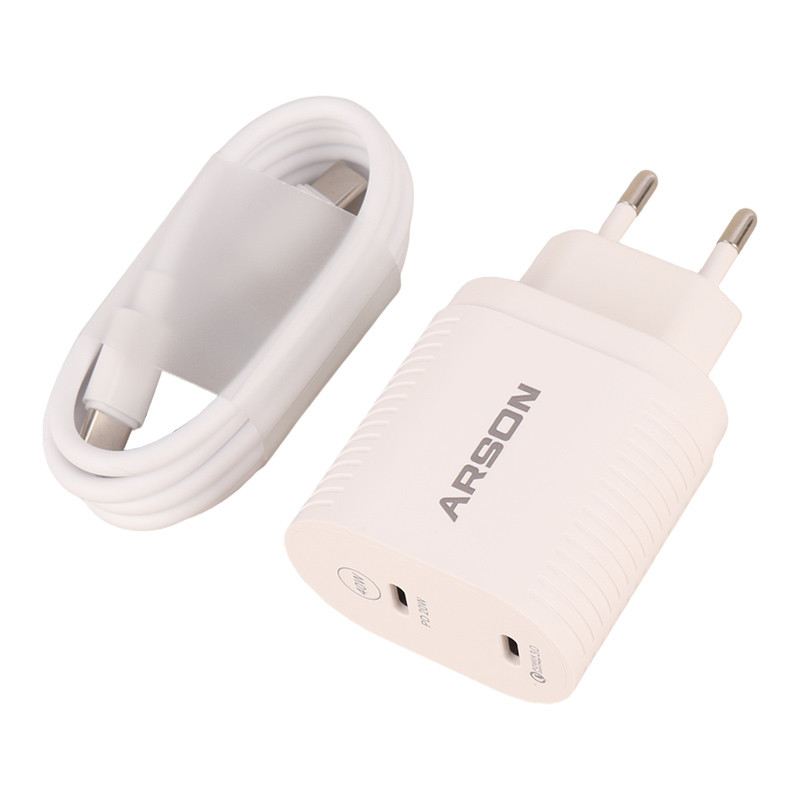 شارژر دیواری فست شارژ Arson AN-W02 4A PD QC3.0 20W + کابل تبدیل تایپ سی