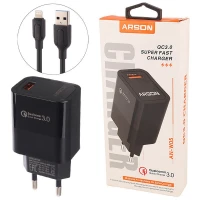 شارژر دیواری فست شارژ Arson AN-W05 3A QC3.0 PD 18W + کابل آیفونی