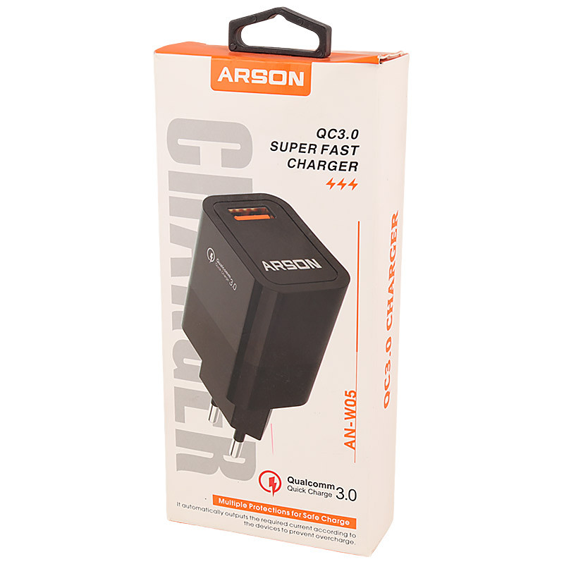شارژر دیواری فست شارژ Arson AN-W05 3A QC3.0 PD 18W + کابل آیفونی