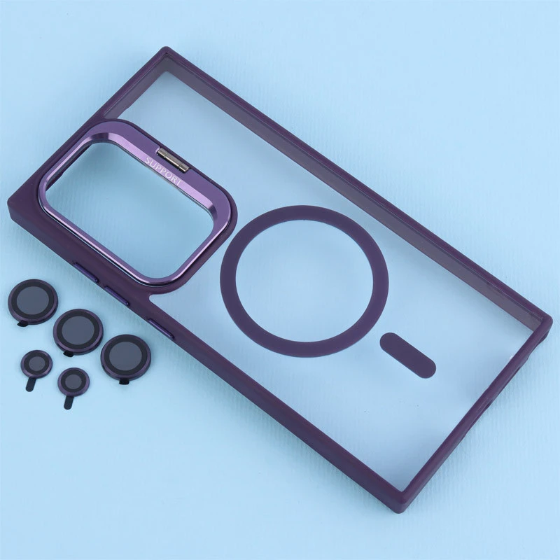 قاب PC مگ سیف استند شو با محافظ لنز رینگی سامسونگ Galaxy S24 Ultra