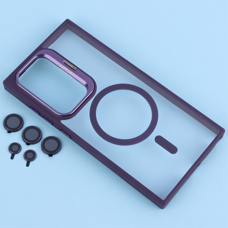 قاب PC مگ سیف استند شو با محافظ لنز رینگی سامسونگ Galaxy S24 Ultra