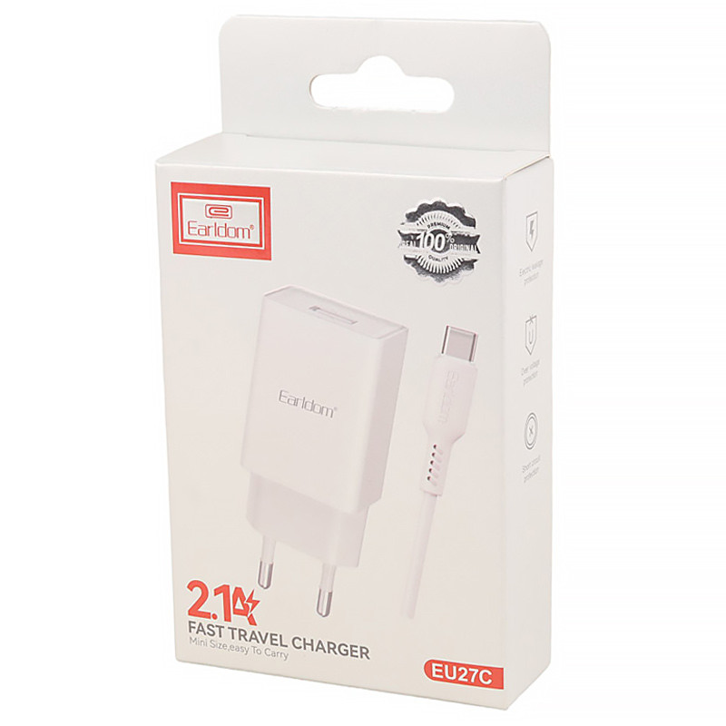 شارژر دیواری Earldom ES-EU27 2.1A 10.5W + کابل تایپ سی