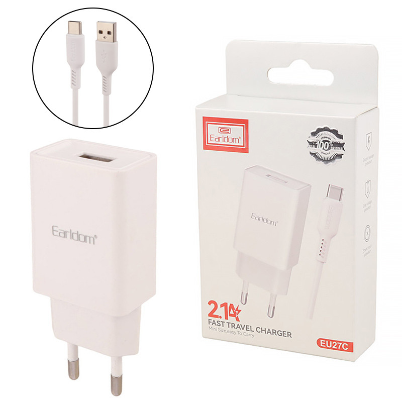 شارژر دیواری Earldom ES-EU27 2.1A 10.5W + کابل تایپ سی