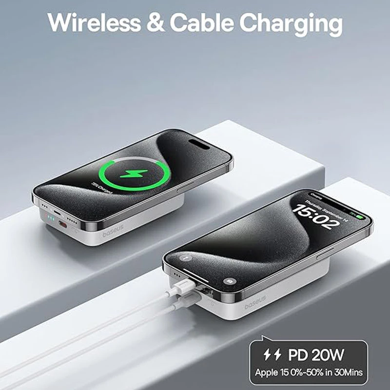 پاور بانک بی سیم فست شارژ 5000 باسئوس Baseus Magnetic Mini P10022107 PD 20W