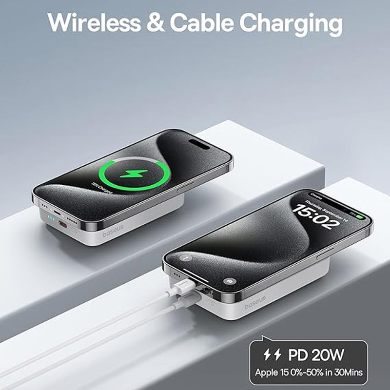 پاور بانک بی سیم فست شارژ 5000 باسئوس Baseus Magnetic Mini P10022107 PD 20W