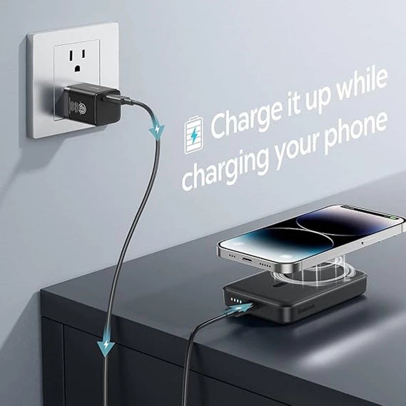 پاور بانک بی سیم فست شارژ 5000 باسئوس Baseus Magnetic Mini P10022107 PD 20W