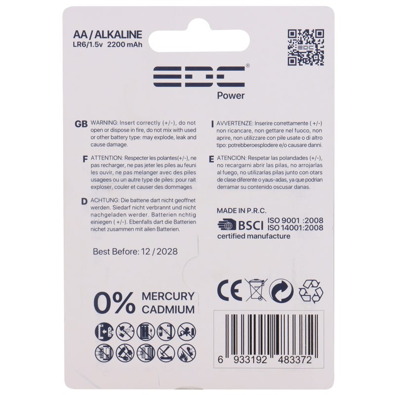 باتری چهارتایی قلمی EDC Power Alkaline LR6 1.5V AA