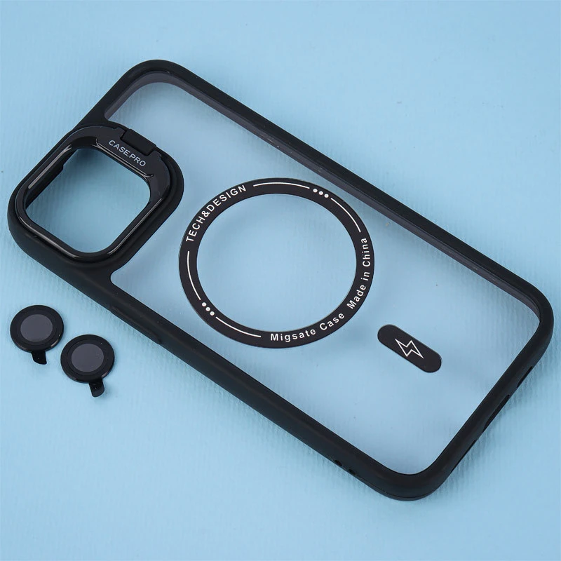 قاب PC Case.Pro مگ سیف استندشو با محافظ لنز رینگی آیفون 13 / 14