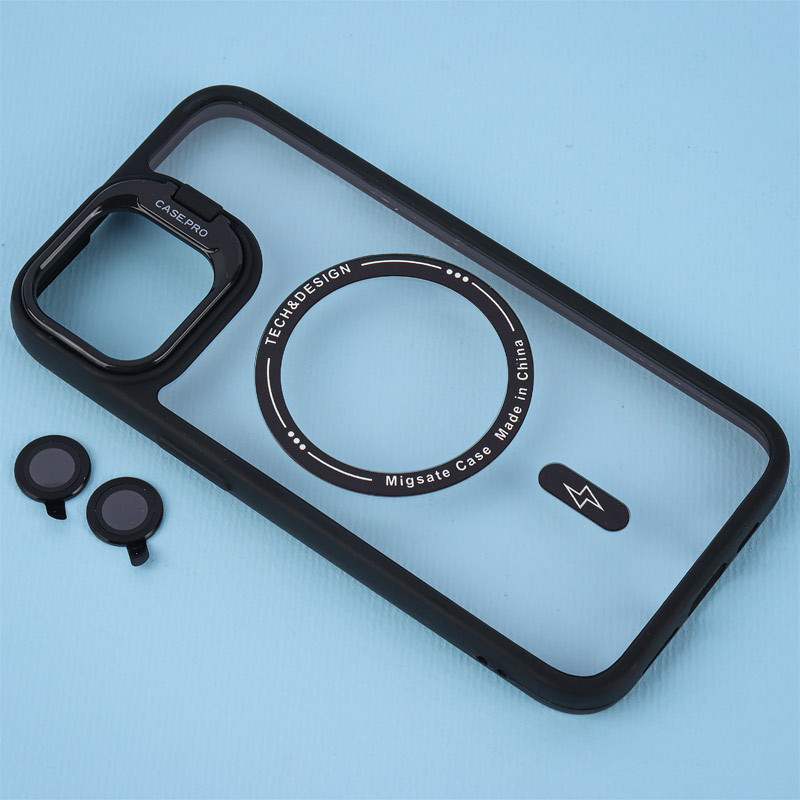 قاب PC Case.Pro مگ سیف استندشو با محافظ لنز رینگی آیفون 13 / 14