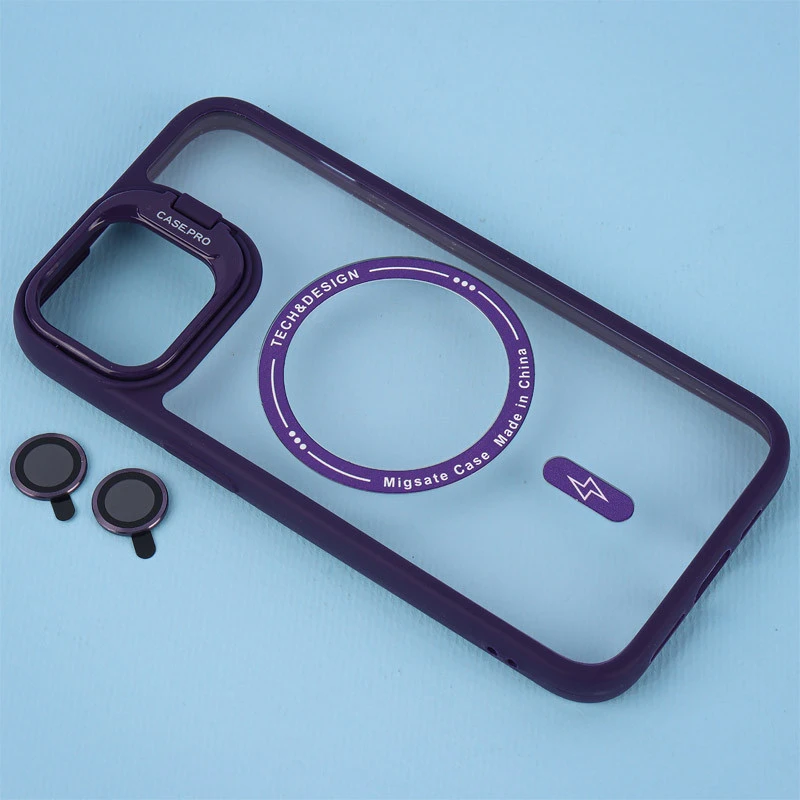 قاب PC Case.Pro مگ سیف استندشو با محافظ لنز رینگی آیفون 13 / 14