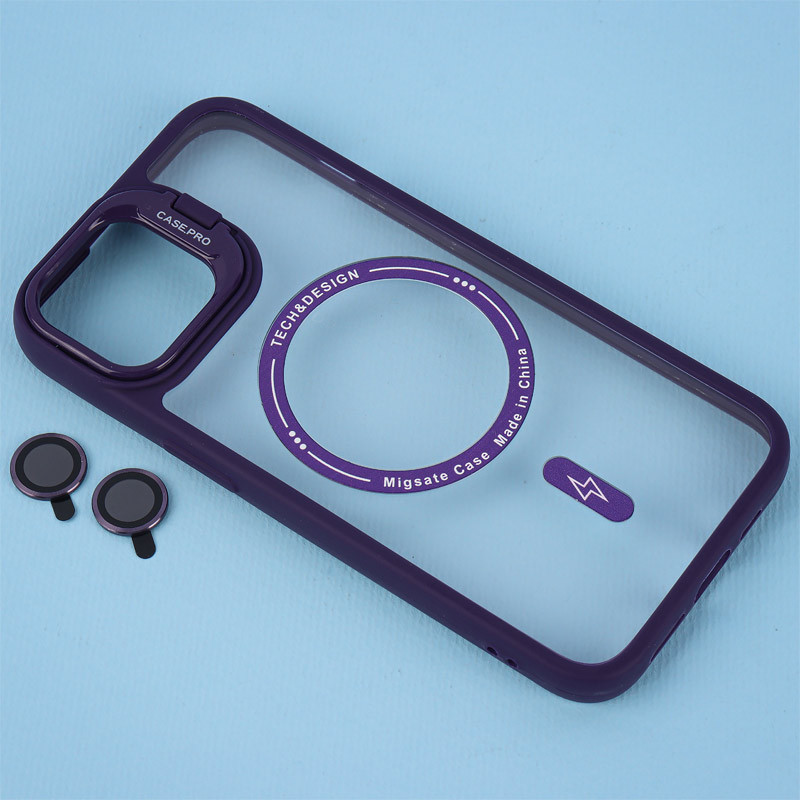 قاب PC Case.Pro مگ سیف استندشو با محافظ لنز رینگی آیفون 13 / 14