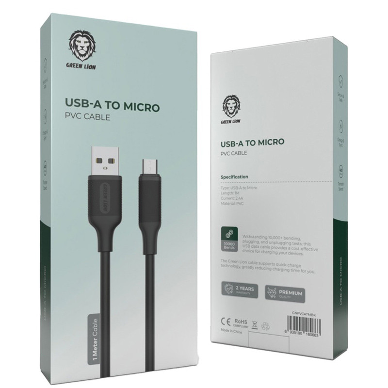 کابل میکرو یو اس بی فست شارژ Green Lion GNPVCATMBK 2.4A 1m