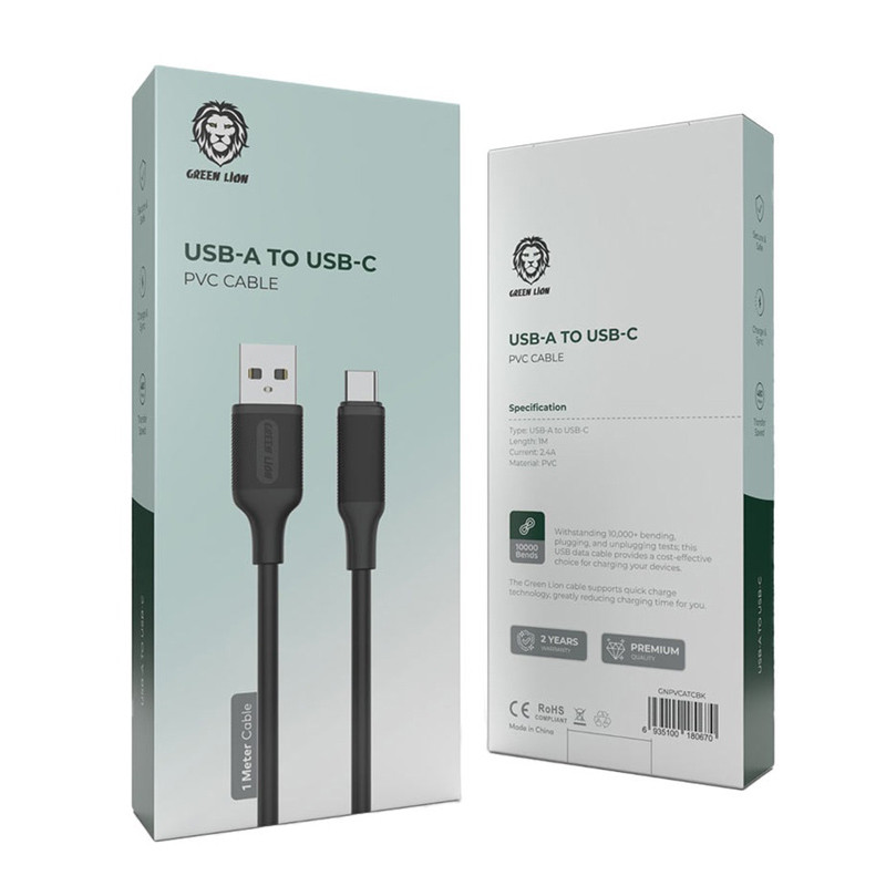 کابل تایپ سی فست شارژ Green Lion GNPVCATCBK 2.4A 1m