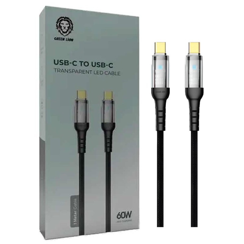 کابل تبدیل فست شارژ Green Lion GNLEDC60CTCBK Type-C To Type-C 60W 1m