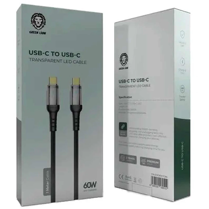 کابل تبدیل فست شارژ Green Lion GNLEDC60CTCBK Type-C To Type-C 60W 1m