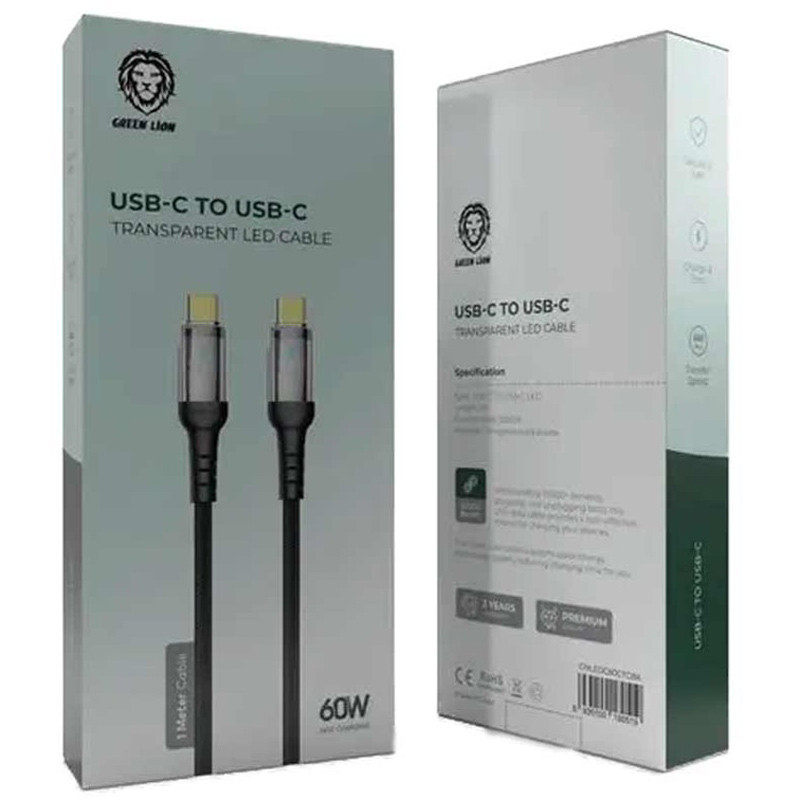 کابل تبدیل فست شارژ Green Lion GNLEDC60CTCBK Type-C To Type-C 60W 1m