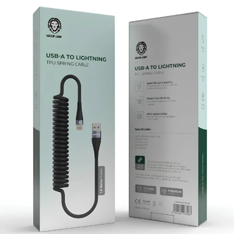کابل آیفونی Green Lion GNSPRNGATLBK QC PD 27W 1.8m