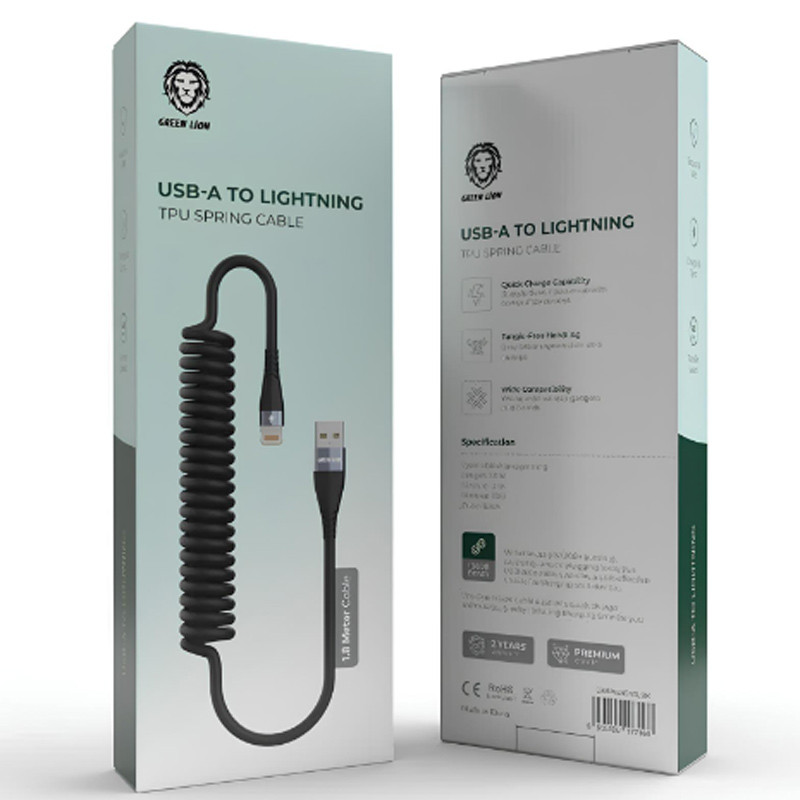 کابل آیفونی Green Lion GNSPRNGATLBK QC PD 27W 1.8m