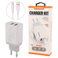 شارژر دیواری فست شارژ Arson AN-W24 2Port 3.5A QC3.0 PD 18W + کابل میکرو یو اس بی
