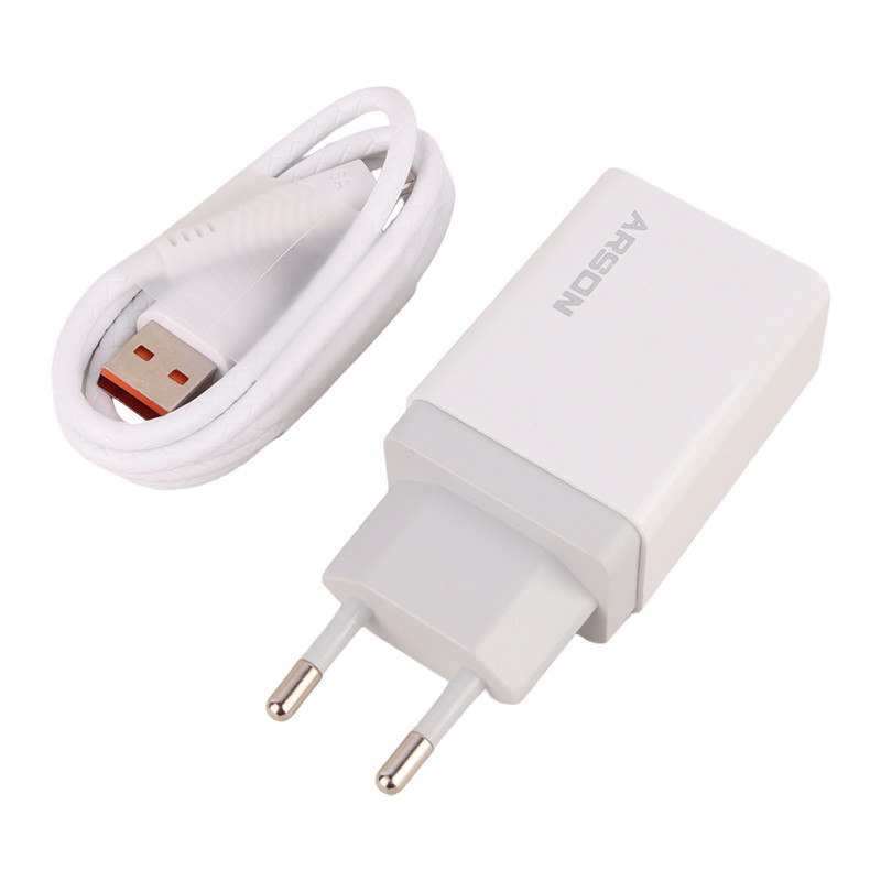 شارژر دیواری فست شارژ Arson AN-W24 2Port 3.5A QC3.0 PD 18W + کابل میکرو یو اس بی
