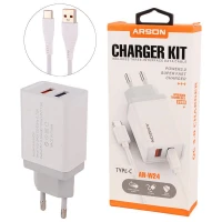 شارژر دیواری فست شارژ Arson AN-W24 2Port 3.5A QC3.0 PD 18W + کابل تایپ سی