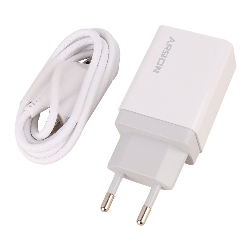 شارژر دیواری فست شارژ Arson AN-W24 2Port 3.5A QC3.0 PD 18W + کابل تایپ سی