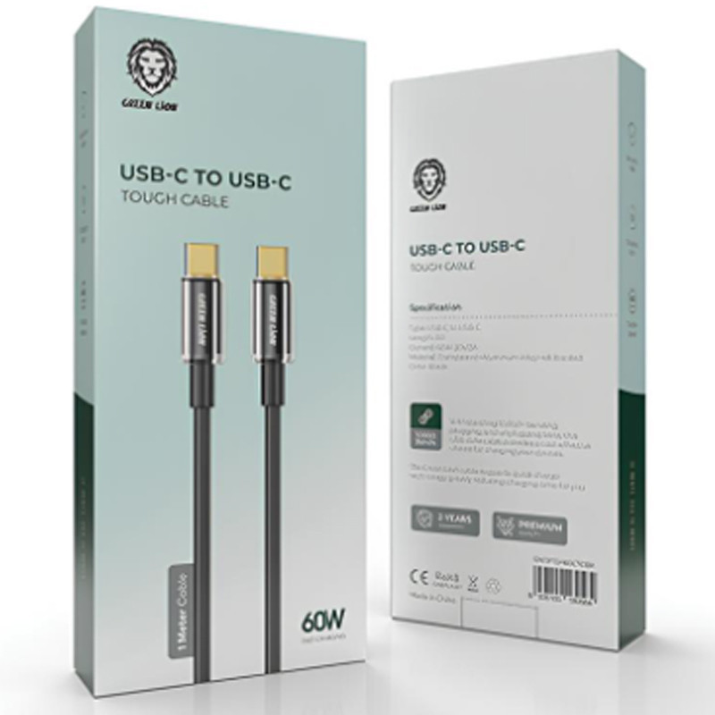 کابل تبدیل فست شارژ Green Lion GNTPTGH60CTCBK Type-C To Type-C PD 60W 1m