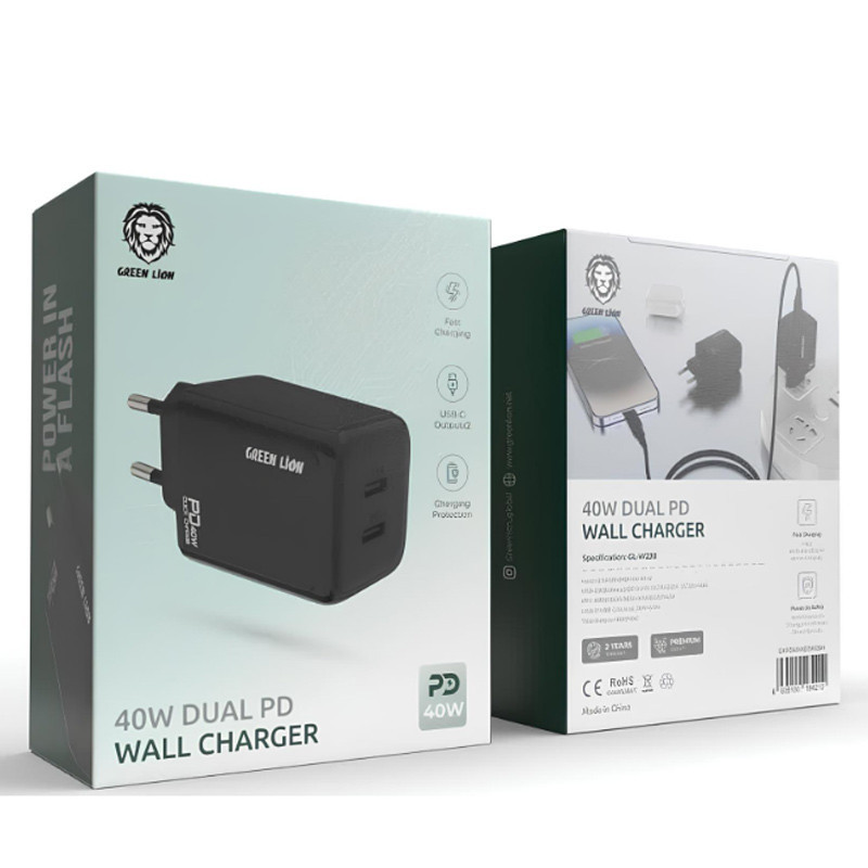 شارژر دیواری فست شارژ Green Lion GNPD40UCLWCBK 2Port PD 40W + کابل آیفونی