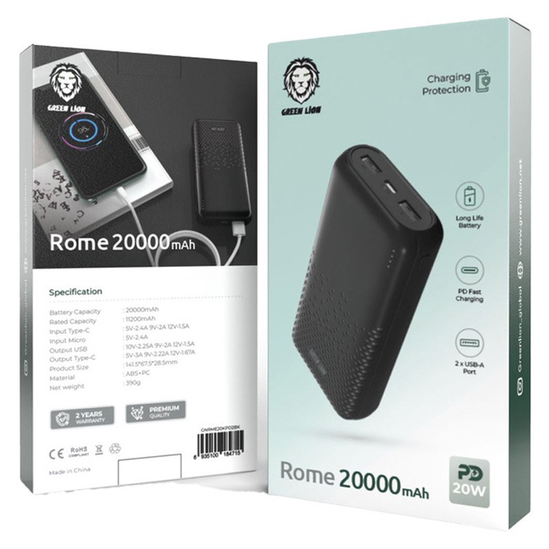 پاور بانک فست شارژ 20000 گرین لاین Green Lion Rome PD 20W