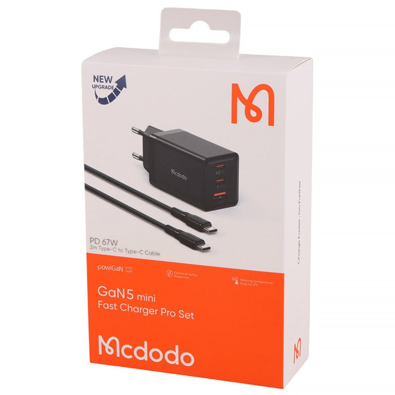 شارژر دیواری فست شارژ Mcdodo CH-154 GaN 5 Mini Pro 3Port 5A QC4.0 PD3.0 67W + کابل تبدیل تایپ سی